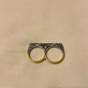 House of Harlow Double Ring Art Deco Detail and Inset Stones